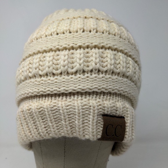 C.C. Exclusives Womens Knit Beanie Hat Cap Cream 100% Acrylic Cable Knit - Picture 2 of 12